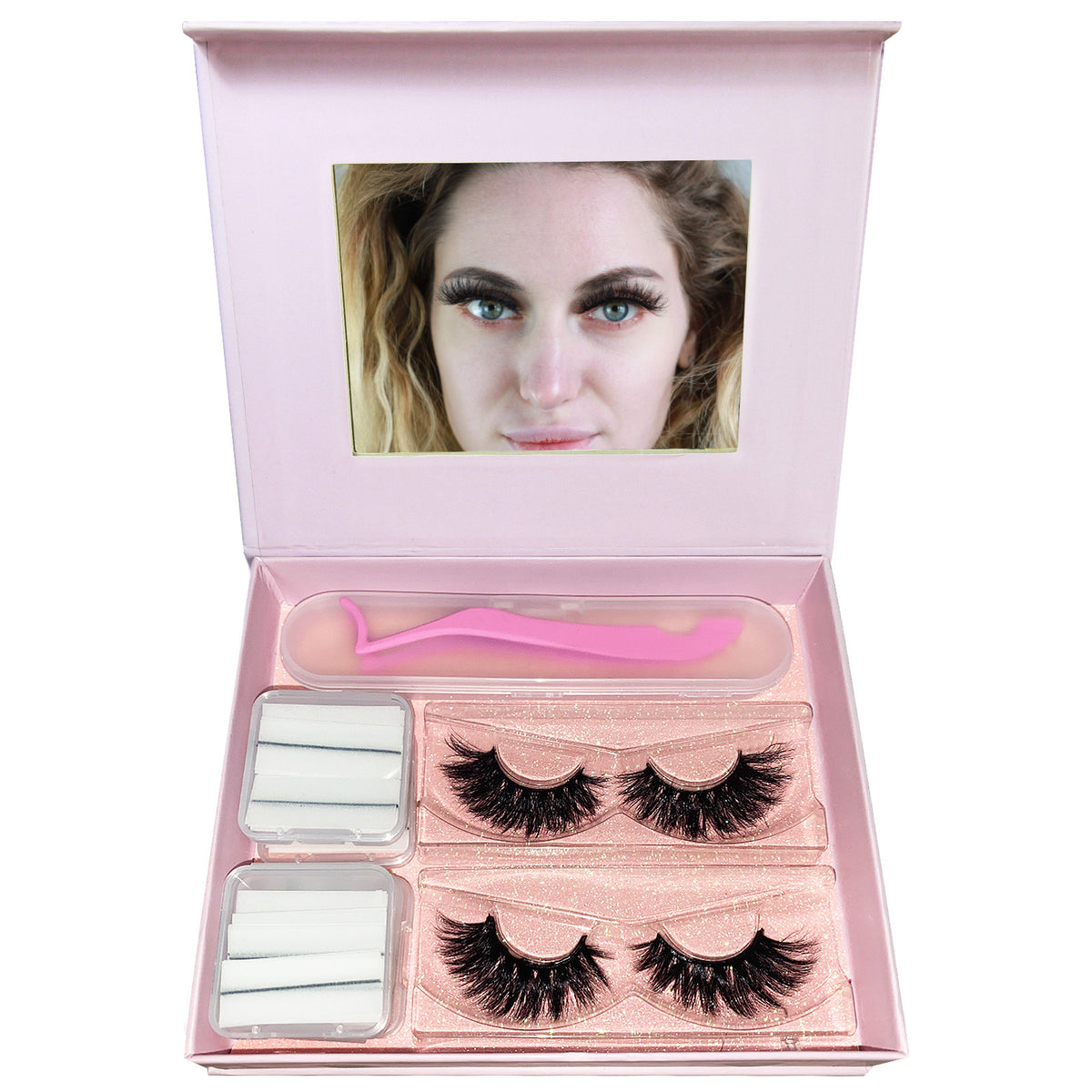 Self-Adhesive Real Mink Eyelashes Set Including 2 Pairs of Mink Lashes,1 Tweezer and 4 Pack of Self-adhesive Lash Strips