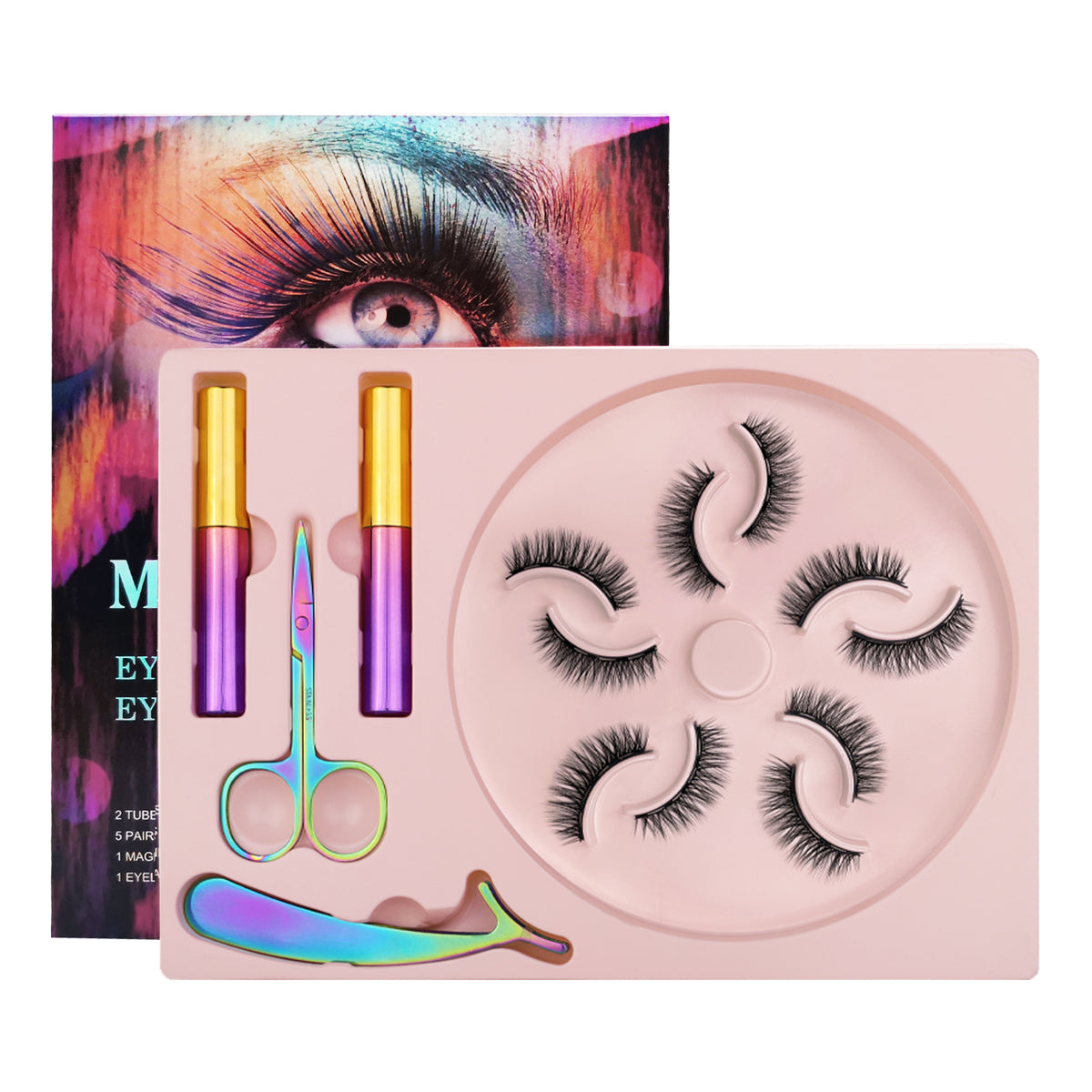 5 Magnets 5 Pairs Magnetic Eyelash and Eyeliner Kit,2 Tube of Eyeliners and 1 Tweezers 1 Scissors 003