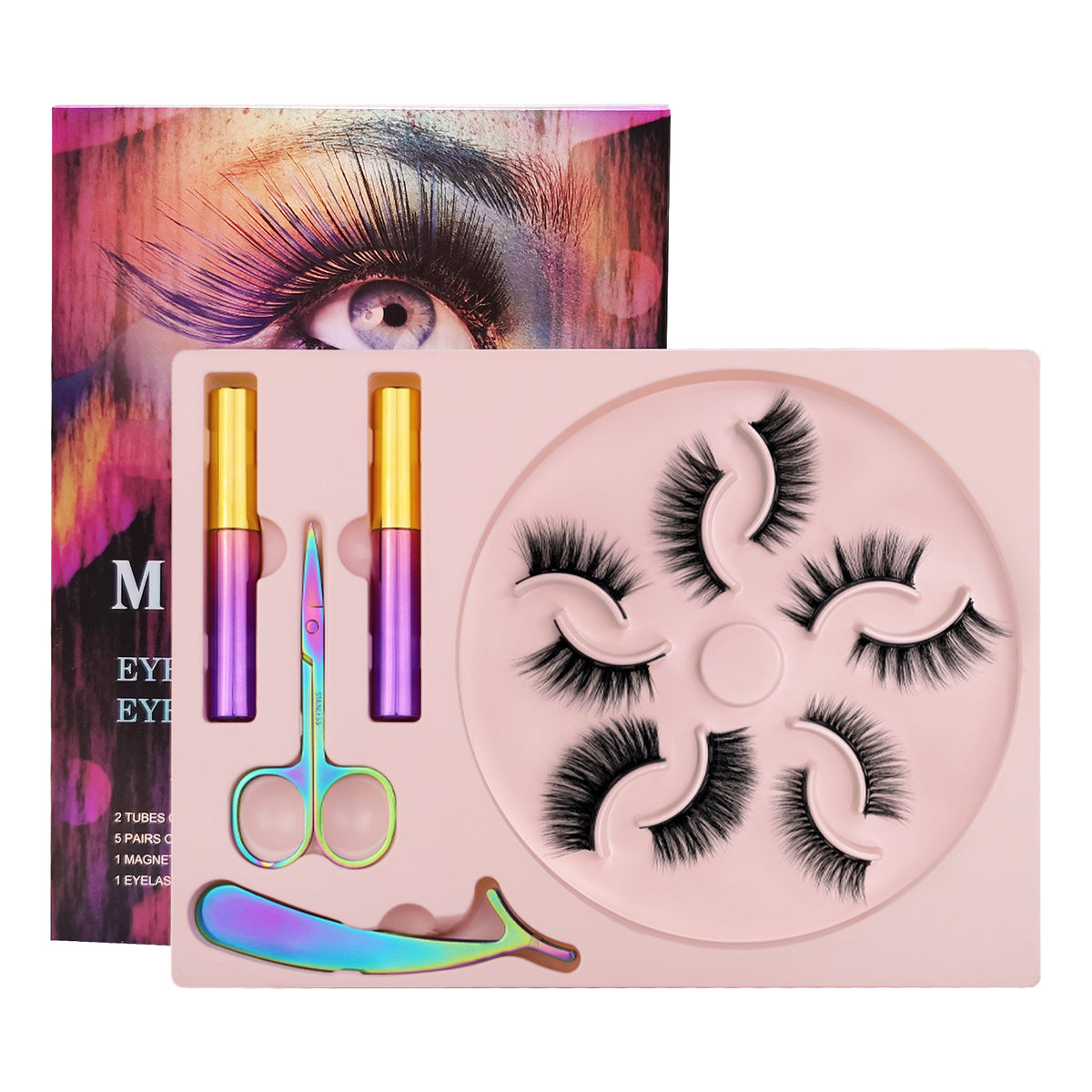5 Magnets 5 Pairs Mixed Magnetic Eyelash and Eyeliner Kit,2 Tube of Eyeliners and 1 Tweezers 1 Scissors 006