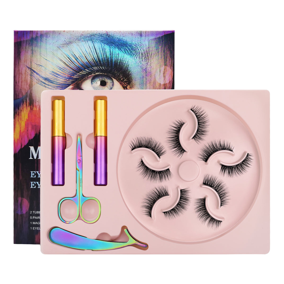 5 Magnets 5 Pairs Magnetic Eyelash and Eyeliner Kit,2 Tube of Eyeliners and 1 Tweezers 1 Scissors 001