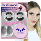 KellyRoom Self-adhesive Faux Mink False Eyelashes Reusable 2 Pairs Pack with 20 Pcs Adhesive Strips