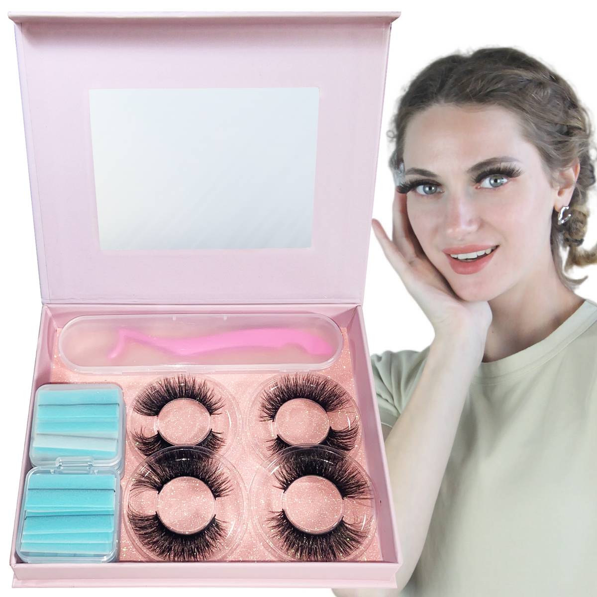 Reusable Self-Adhesive Faux Mink Eyelashes 4 Pairs Set with 40 Pairs Adhesive Lash Strips