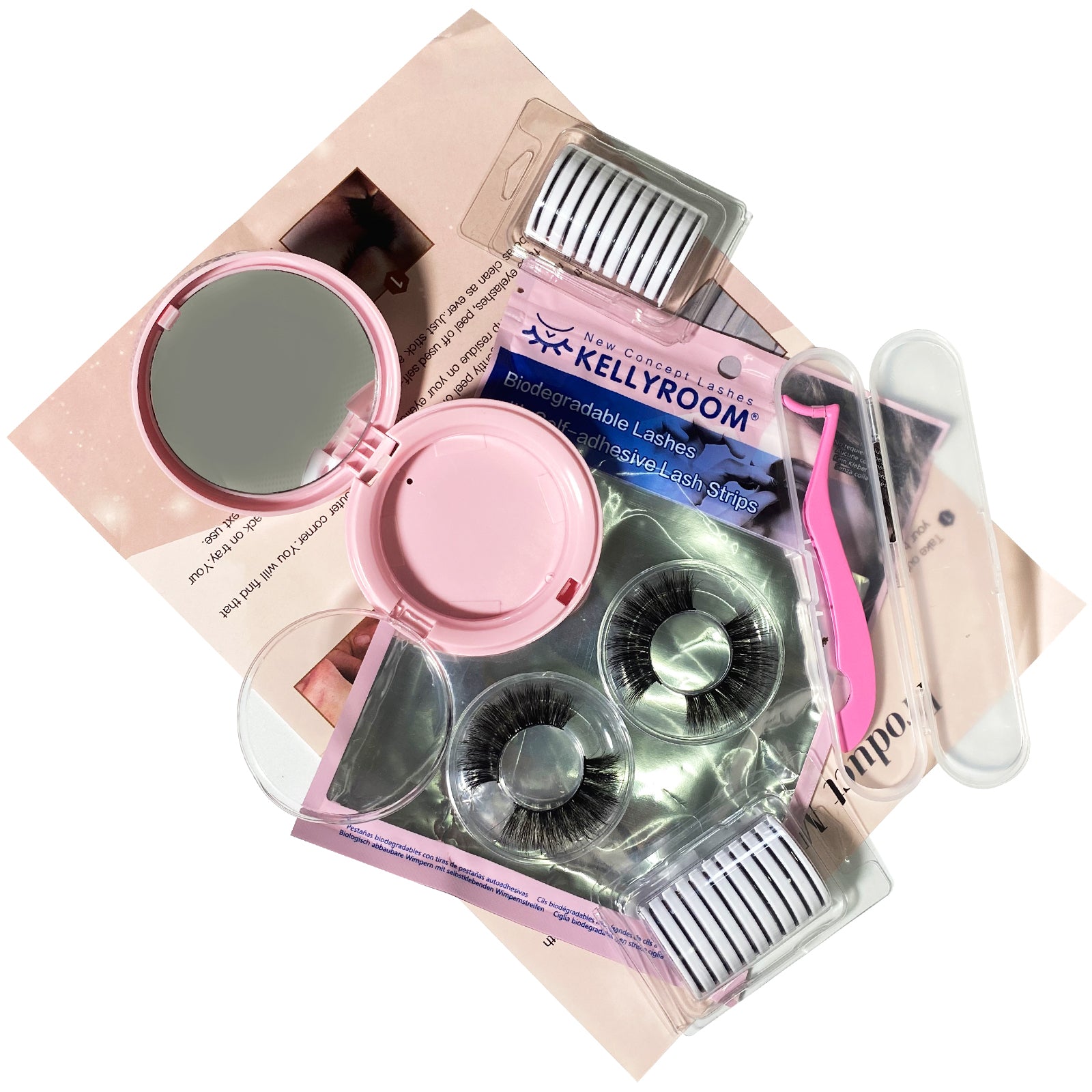 KellyRoom Self-adhesive Faux Mink False Eyelashes Reusable 2 Pairs Pack with 20 Pcs Adhesive Strips
