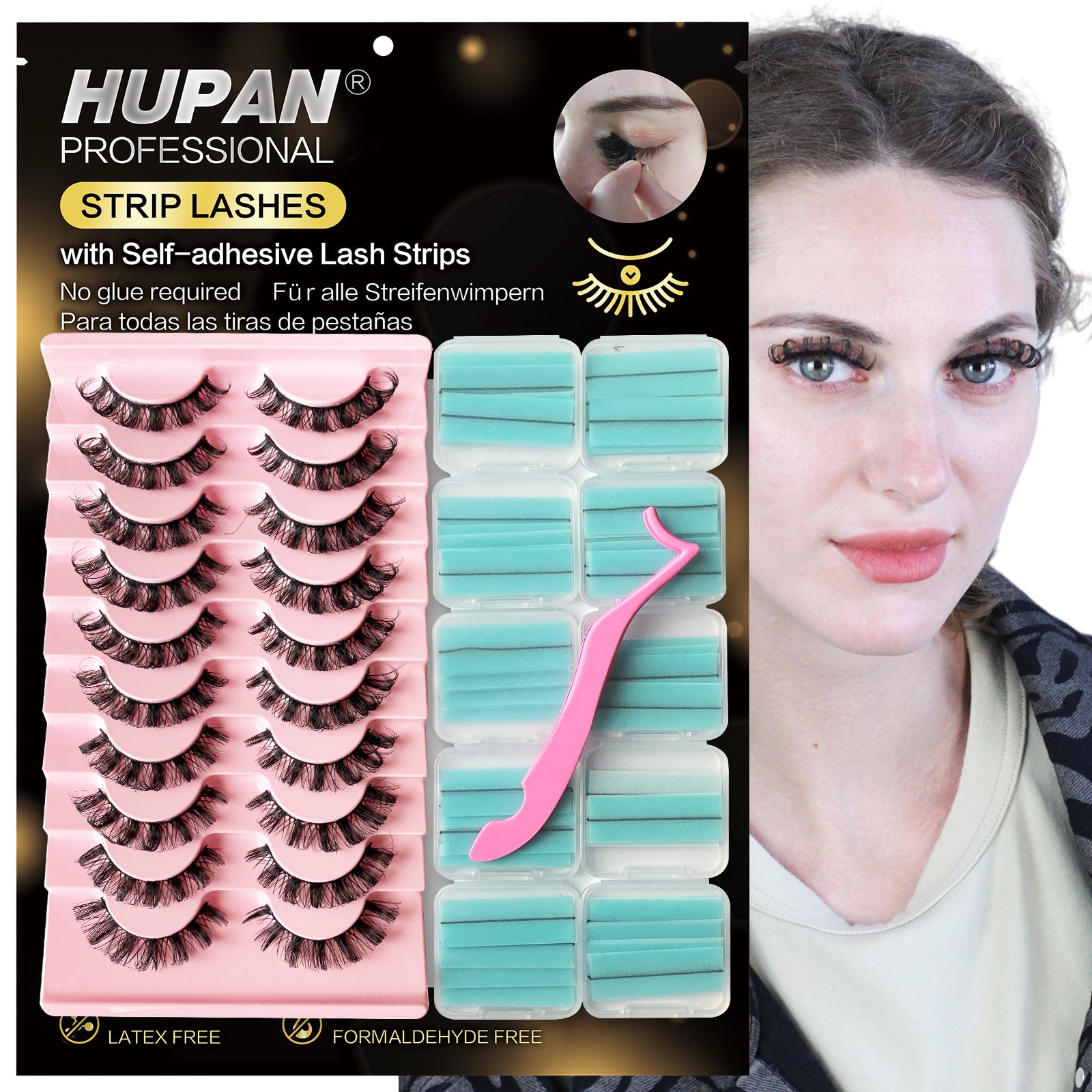 Russian Volume Strip Lashes 10 Pairs Set with 50 Pairs of Self-adhesive Lash Strips
