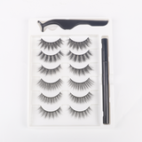 6 Pairs Self Adhesive Eyeliner and Eyelashes Kit, Natural Thick Look Eyelash with Waterproof Pen Liner & Applicator 001