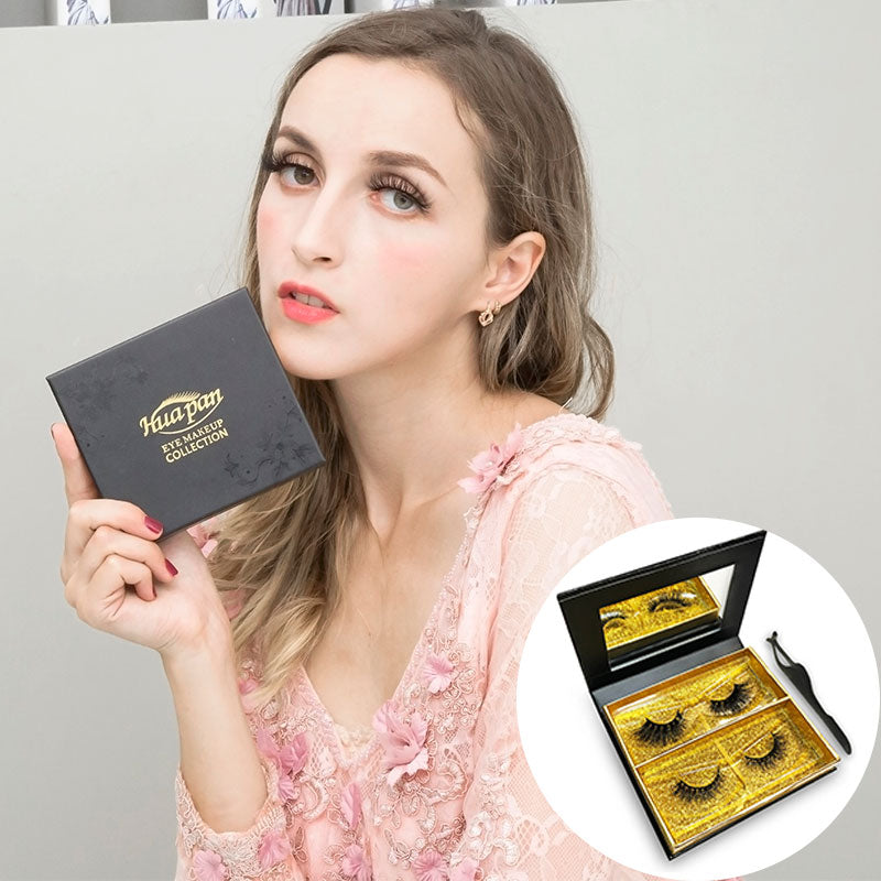 Huapan Cosmetics 3D&4D Mink Fur False Eyelashes Pack of 2 Pairs