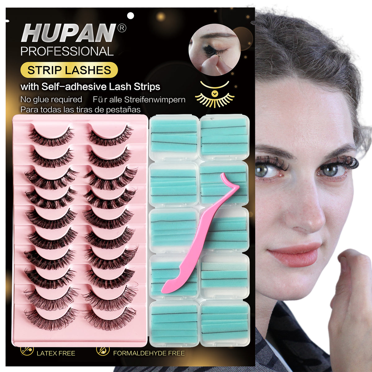 Russian Volume Strip Lashes 10 Pairs Set with 50 Pairs of Self-adhesive Lash Strips