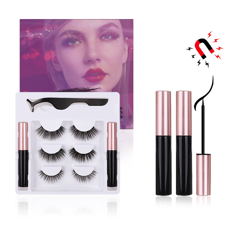 3 Pairs Magnetic Eyelashes with Eyeliner Kit, Natural Look & Glamnetic False Lashes with Applicator